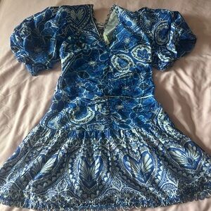 FARM Rio Blue Patterned Mini Dress